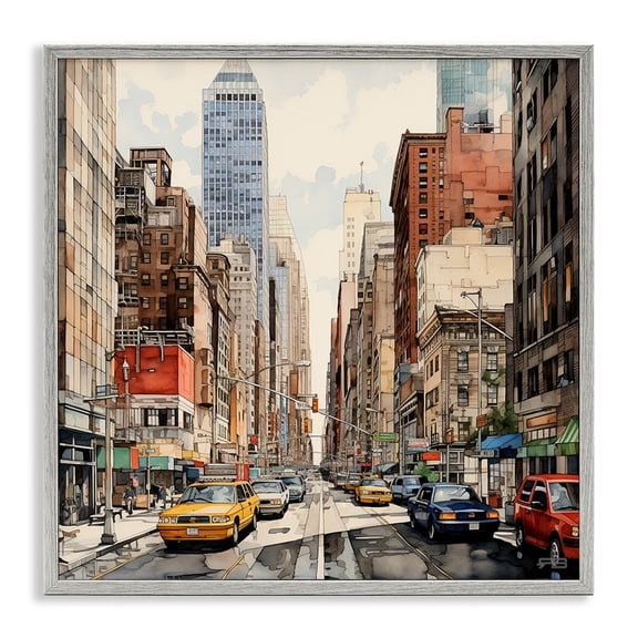 Stupell Industries Industrial Bustling Urban Street Gray Framed Giclee Art, 12 x 12, by RB