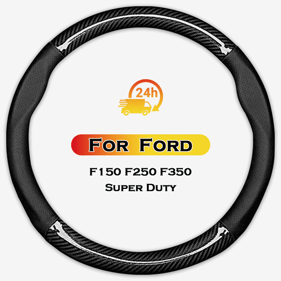 HEKAPAS Carbon Fiber Leather Steering Wheel Cover Large-Size for F150 F250 F350 Super Duty Expedition 15 1/2 - 16 inches Outer Diameter Black