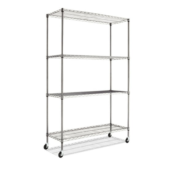 Alera Complete Wire Shelving Unit with Casters, FourShelf, 48" x 18" x