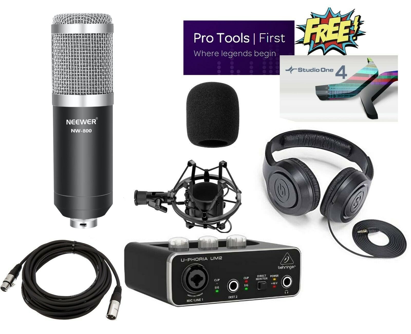 Home Recording Pro Tools Bundle Studio Presonus Studio One Behringer Free Ship