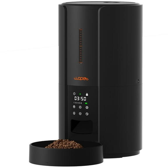WOPET Automatic Pet Cat Dog Feeders Dispenser , With Desiccant Bag, Programmable 6 Meals, 10s Voice Recorder, 5L, Black
