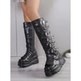thumbnail image 3 of SACFOF Women's Knee High Wedge Platform Boots Round Toe Punk Goth Knee High Motorcycle Combat Boot Metal Buckle Chunky Heel Boots, 3 of 6