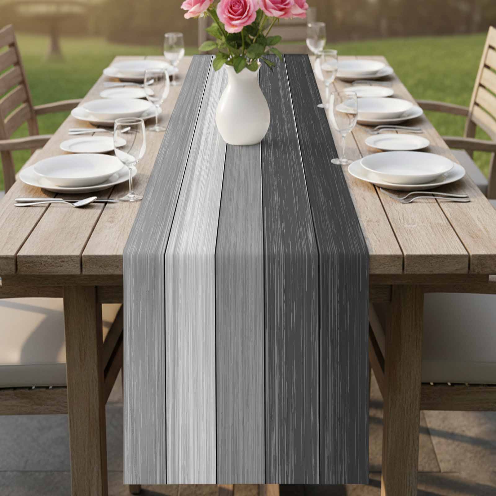Grey Ombre Table Runner 72 Inches, Farmhouse Vintage Wooden Grain Texture Bed Runner Dresser Scarves Tabletop for Indoor Outdoor Parties/Ceremony/Banquet, 18" x 72"