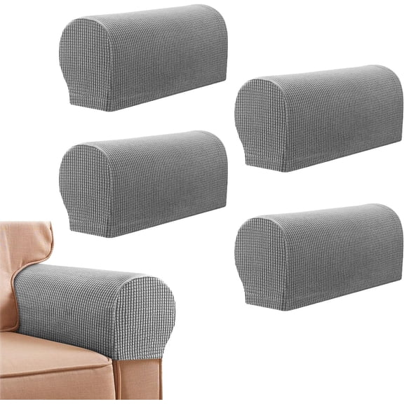 4 Pcs Sofa Armrest Covers,Chair Arm Protectors Stretch Armchair Slipcover Elastic Couch Hand Rest Cover Removable Anti-Slip Washable Armchair Protector Decorate and Protect Sofa (Silver Gray)