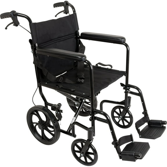 ProBasics Aluminum Transport Wheelchair with 12" Rear Wheel for Smoother Ride, 300 lb Weight Capacity