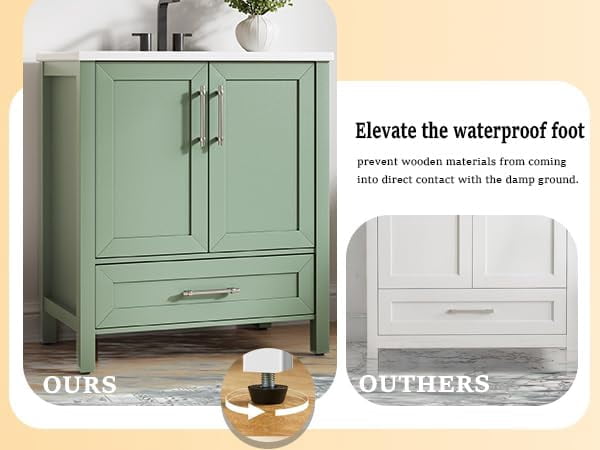 24" Bathroom Vanity with Sink, Freestanding Wooden Bathroom Vanity Cabinet with Soft-Closing Door and Metal Handle, Modern Floor Standing Storage for Small Spaces，Light Green