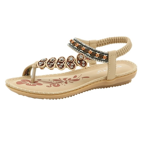 

nsendm Womens Sandals Size 12 Wide Width Bohemian Fashion Women s Womens Studded Jelly Flip Flops Sandals with Bow Sandal Beige 9