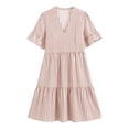 thumbnail image 4 of Guieoi Summer Dresses for Women Plus Size Striped V-Neck Pleated Casual Mini Beach Midi Dress with Pockets Brown XXL, 4 of 9