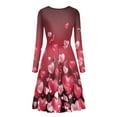 thumbnail image 5 of Renewold Pink Heart Graphic Women Long Sleeve Dresses Plus Size L Fall Winter Outdoor Play Tour Dresses Valentine's Day Elastic Waist Swing A-Line Dress, 5 of 7