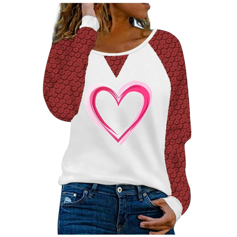 Amtdh Womens Shirts Crewneck Long Sleeve Shirts for Women Casual  Sweatshirts Oversized Tops for Girls Y2K Clothes Raglan Valentine's Day  Print Tee Shirts Gifts for Girlfriends Pink L 