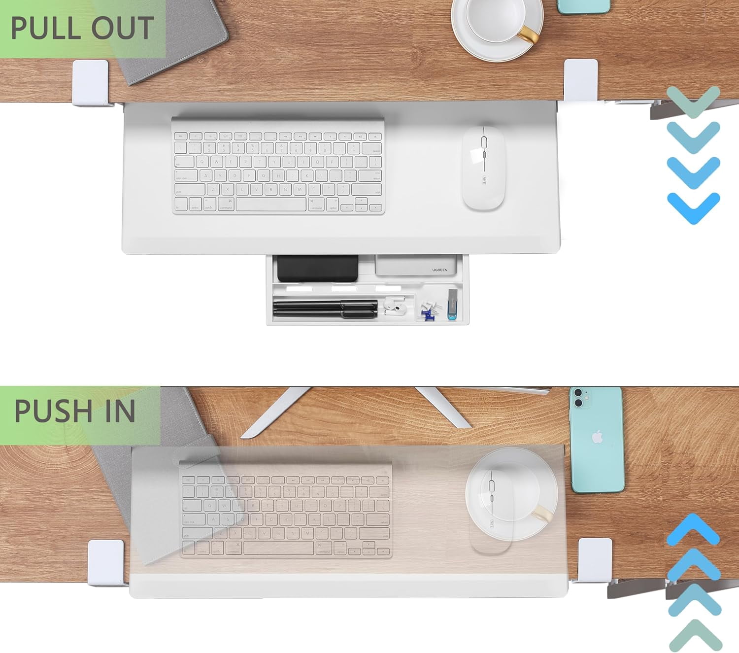 Under Desk Keyboard Tray with Slide Pull Out, C Clamp Mount, Ergonomic Computer Stand for Home Office, White, 19.7" x 12.2" Small Size