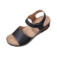 thumbnail image 2 of Women's Chunky Wedge Sandals Comfortable Open Toe Ankle Strap Summer Walking Sandals with Buckle Plus Size Solid Color Round Toe Open Toe Wedge Heel Sandals Black 8.5, 2 of 8