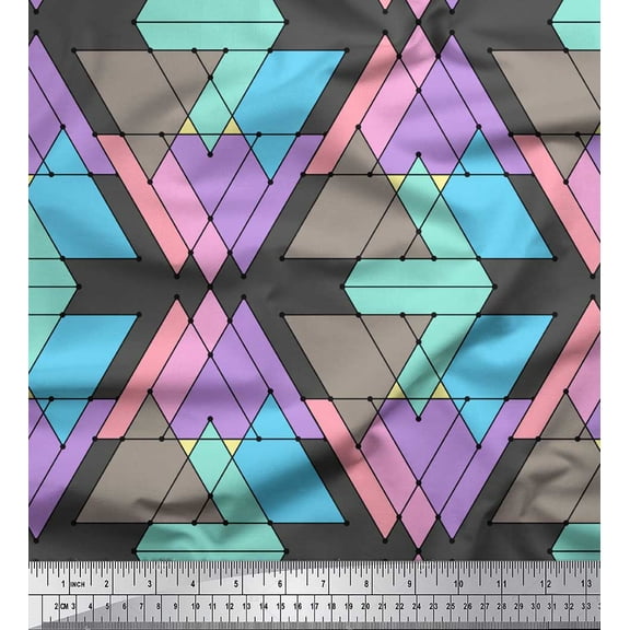 Soimoi Gray Velvet Fabric Triangle Geometric Printed Fabric 1 Yard 58 Inch Wide