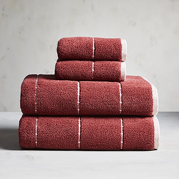 Better Homes & Gardens Caldwell Stripe 4 Piece Towel Set, Rusty Brick Red