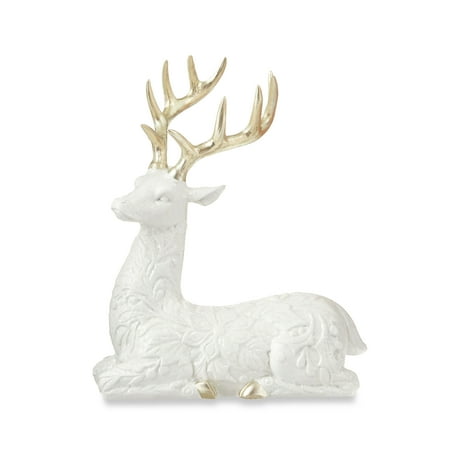 My Texas House Gold and White Kneeling Deer Decoration, 11 inch