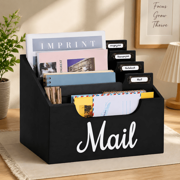 Efoee Mail Organizer for Desk,Wall Mounted Paper Organizer with Adjustable Dividers,Home Office Accessories for Letter/A4,File,Ipad,Books,Notes Etc,Black