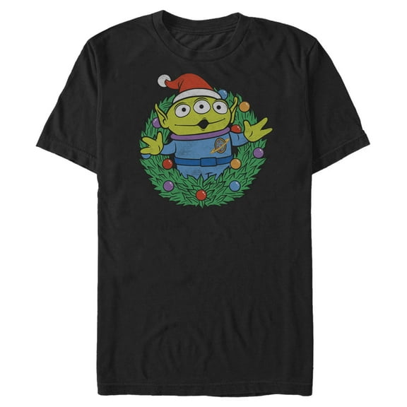 Men's Toy Story Alien Greetings Wreath  Graphic Tee Black X Large