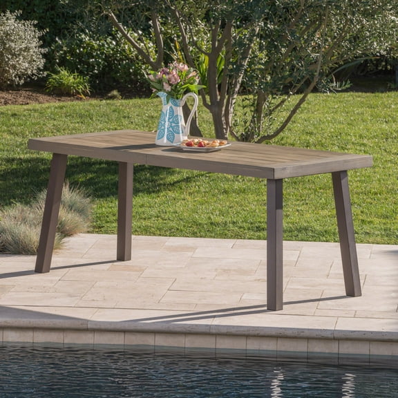 Outdoor Acacia Wood Dining Table with Metal Legs, Grey Finish / Rustic Metal