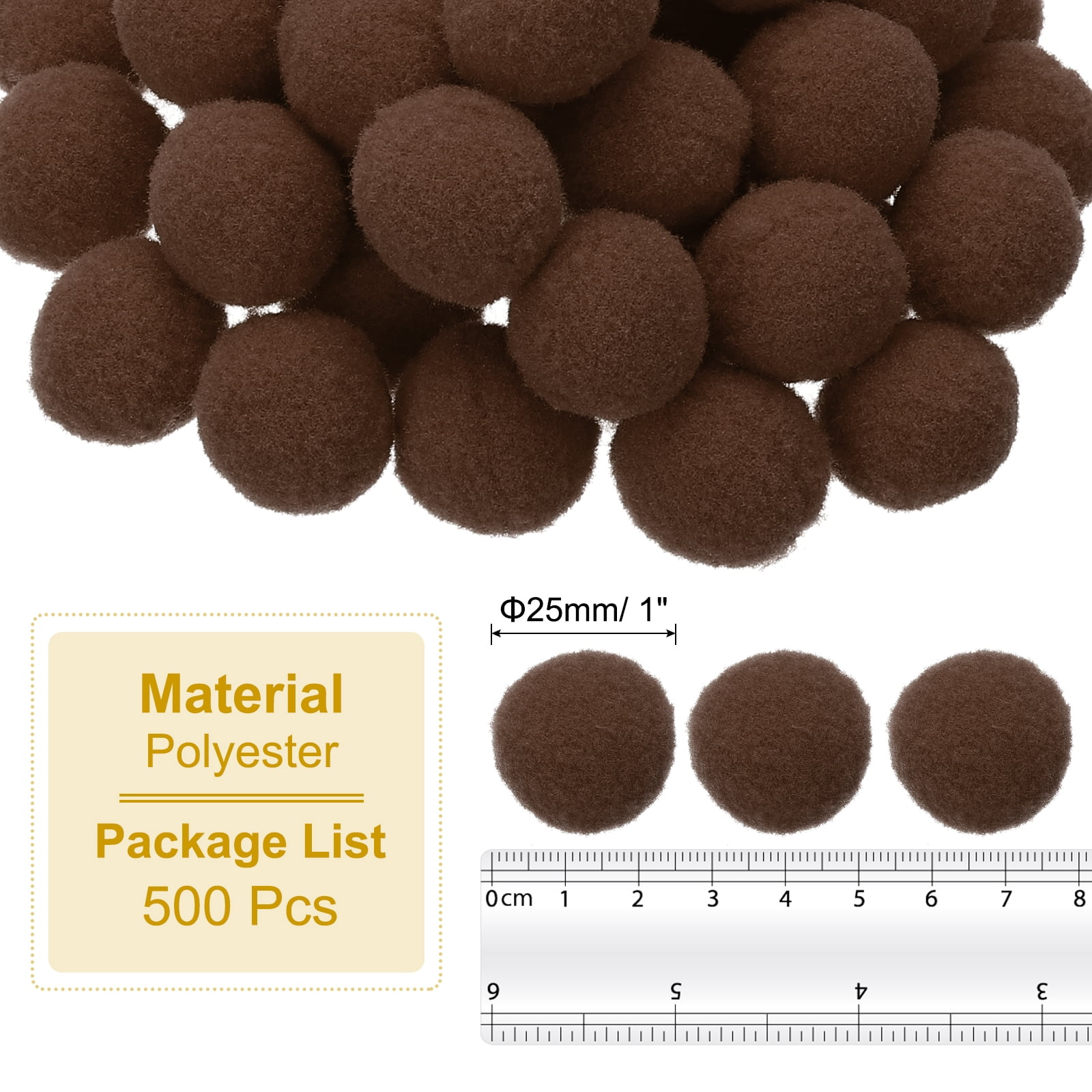 1inch Pom Poms for Crafts, 500pcs Pompoms for Crafts Puff Balls Bulk Fuzzy Balls for Hats Christmas Art DIY, Brown