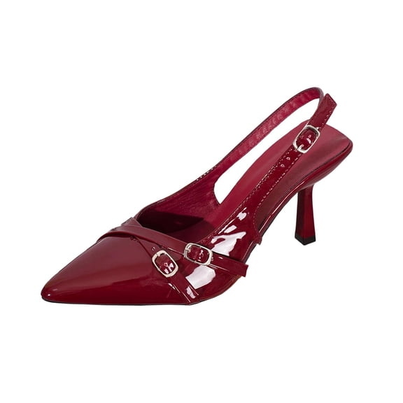 KEGIRLOM Women's Fashionable And Casual Solid Color Pointed Toe Heels Versatile High Heels Shoes Wine 6.5