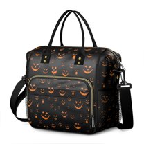 Black Halloween Pumpkin Faces Womens Lunch Box for Work,Insulated Large Lunch Bag for Tween and Teen,Loncheras Para Mujer,Leakproof Adult Lunch Bag for Work,Beach,Travel,Picnic,Camping