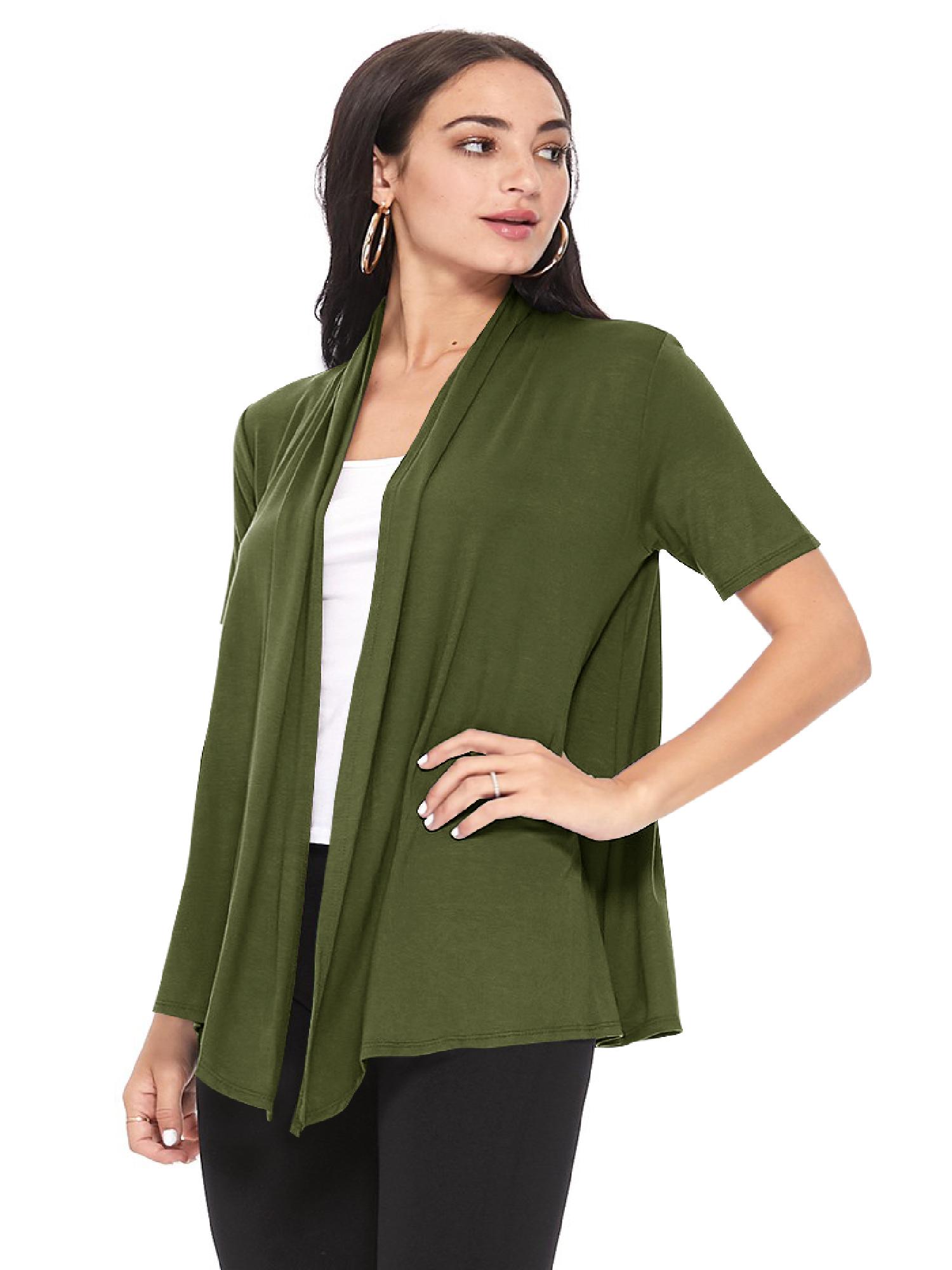 Women's Casual Solid Short Sleeve Basic Open Draped Front Cardigan ...