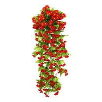 Hanging Baskets with Artificial Flowers for Plants Outdoor Indoor, Faux Silk Morning Glory Vines, Faux Green Plant Arrangement for Garden Patio Spring Summer Decor(Red)