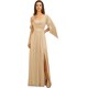 thumbnail image 1 of Vestidos de dama de honor con tirantes finos personalizados, volantes y hombros descubiertos, vestidos de noche formales largos de gasa fruncidos con abertura lateral, 1 of 5