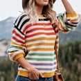thumbnail image 6 of Fesfesfes Women Sweaters Rainbow Striped Round-necked Long-sleeved Knitted Pullover Sale Tops on Clearance, 6 of 9