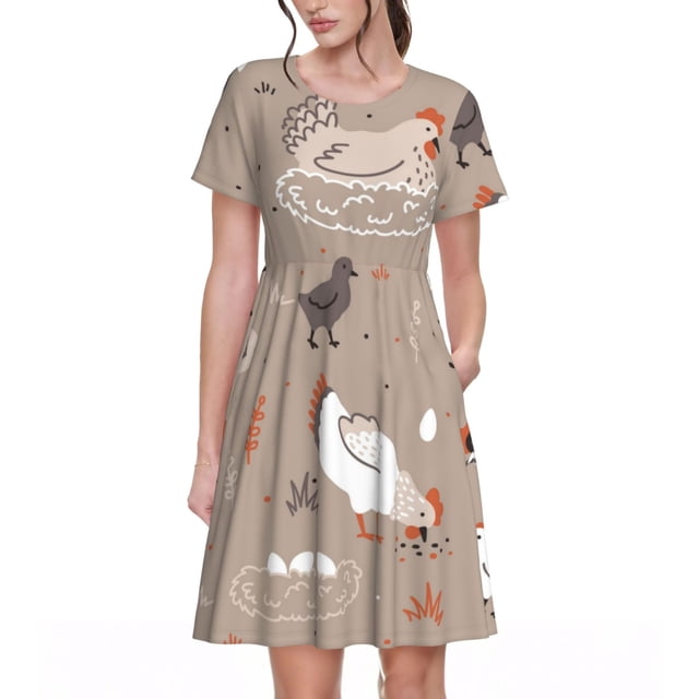 Balery Chicken Vestidos sueltos de manga corta para mujer, vestidos de verano 2025, vestidos casuales de corte A con vuelo.