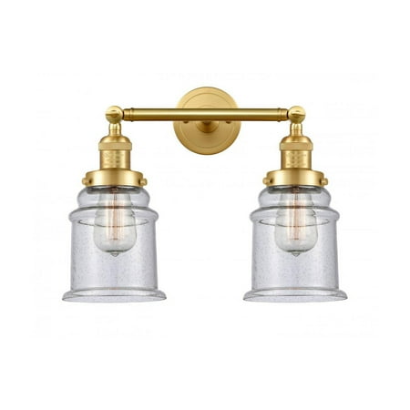 

Satin Gold Tone Bathroom Vanity 17 Wide Steel/Cast Brass/Glass Medium Base 2 Light Fixture