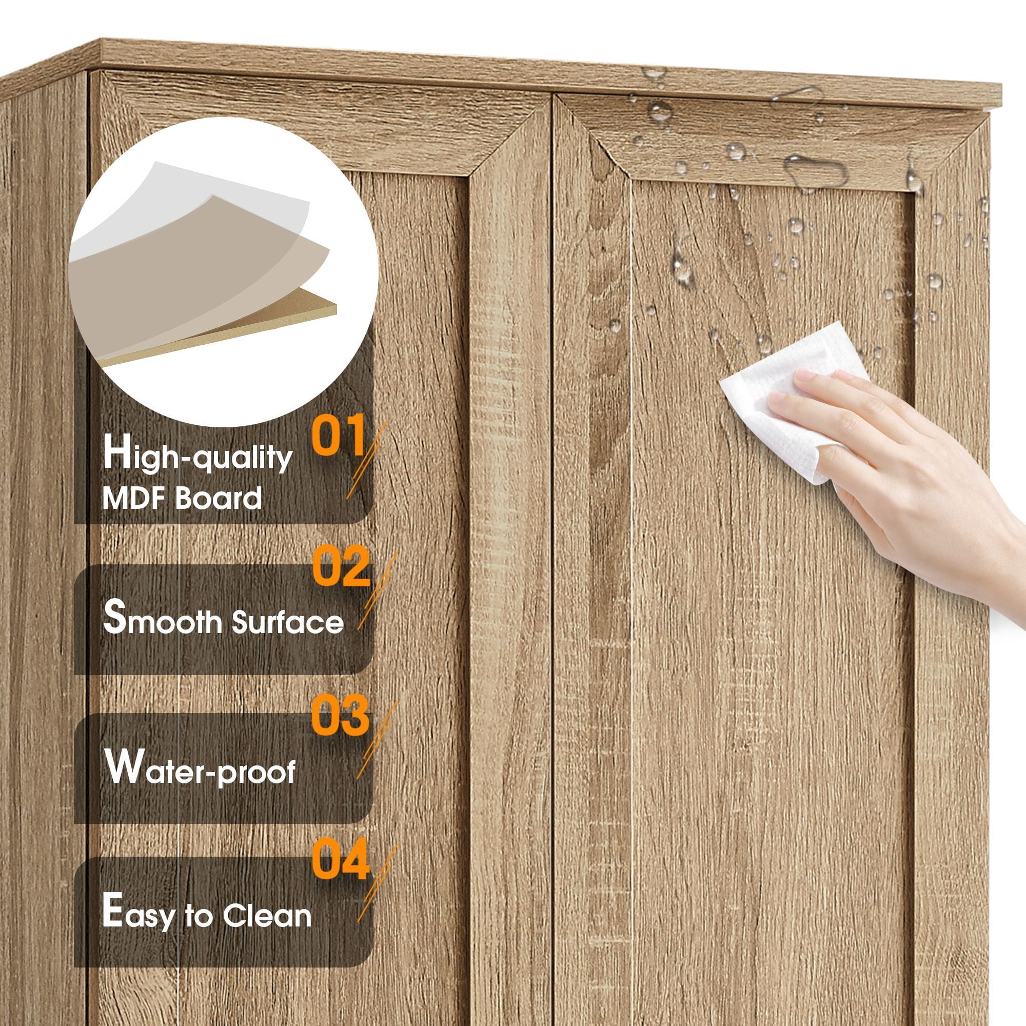 DEALTOPS 71.2” Freestanding Storage Cabinet with 2 Doors and Adjustable Shelves for Living Room, Bathroom, Brown