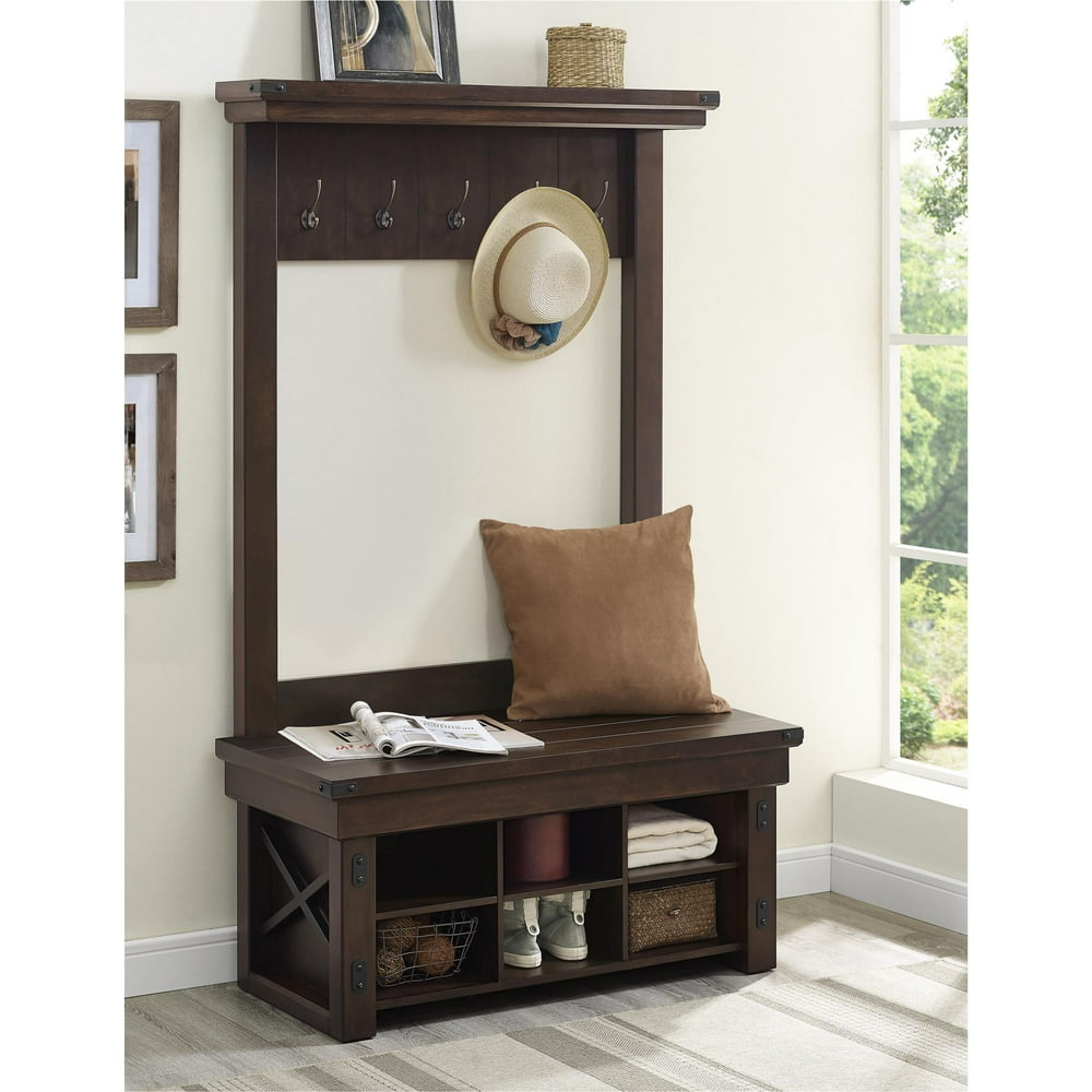 Ameriwood Home Wildwood Wood Veneer Entryway Hall Tree with Bench