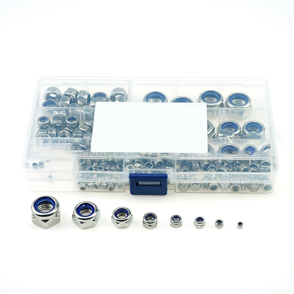 200Pcs Stainless Steel Self-Locking Nuts Assortment Threaded Inserts Hex Nut Set