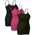 thumbnail image 2 of Emmalise Women's Basic Casual Long Camisole Cami Top Value Combo- 3Pk - Black, Fuschia, Olive, Small, 2 of 8