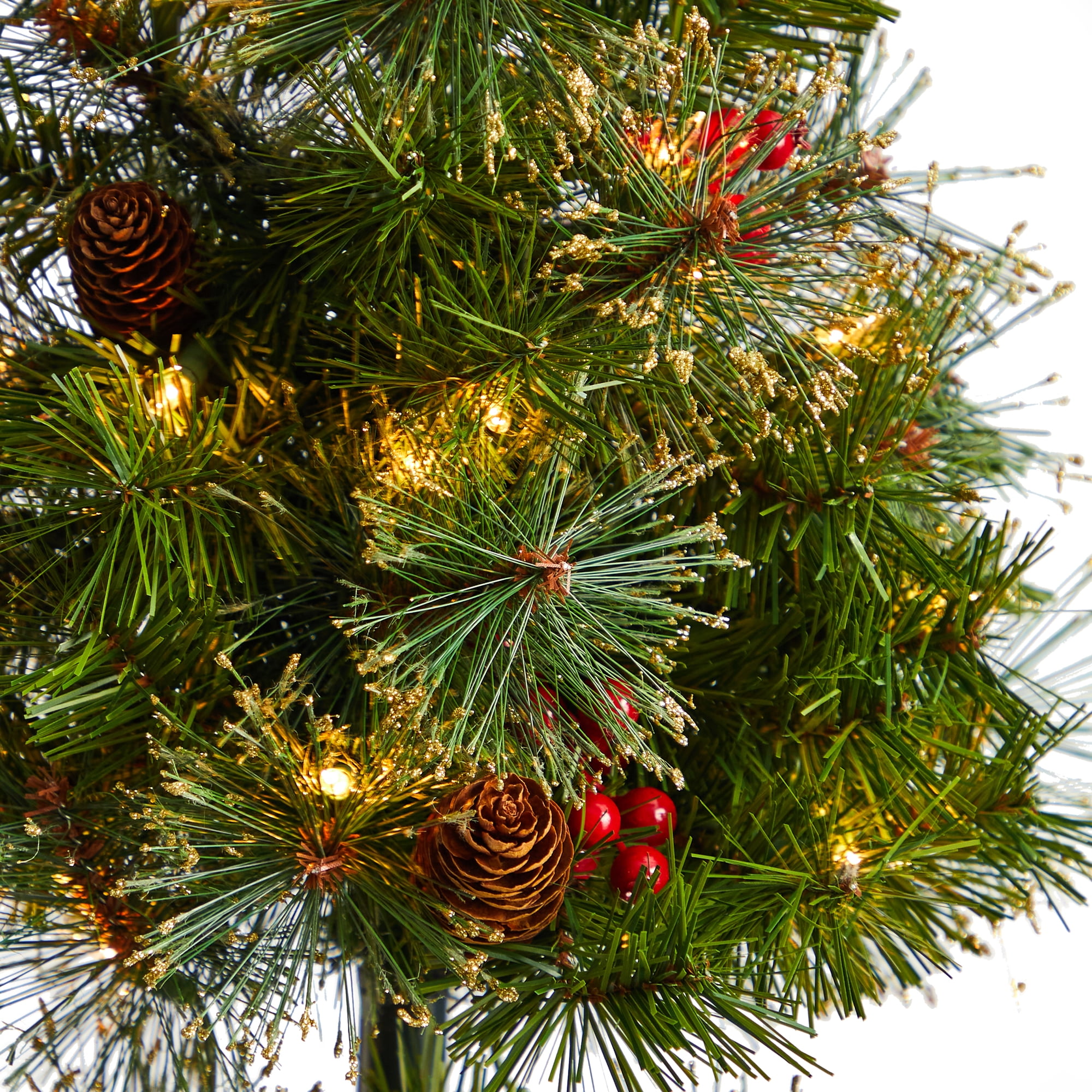 Nearly Natural 4' Green Artificial Christmas Topiary Tree with Berries Prelit 70 Clear LED Lights