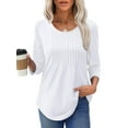 thumbnail image 3 of UVN Women Summer Blouses 3/4 Sleeves Loose Fit Shirts Ladies Pleated Crew Neck Tunic Tops, 3 of 10