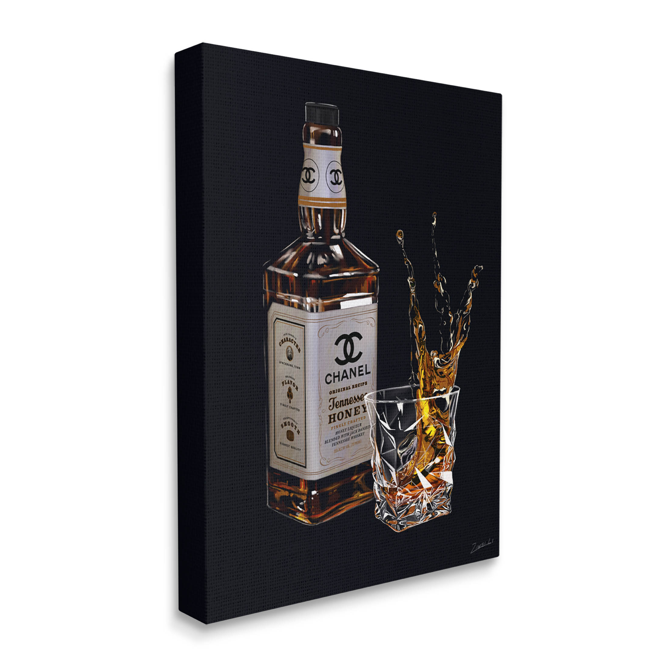Stupell Industries Splashing Liqueur Glam Whiskey Bottle Graphic Art Gallery Wrapped Canvas Print Wall Art, Design by Ziwei Li