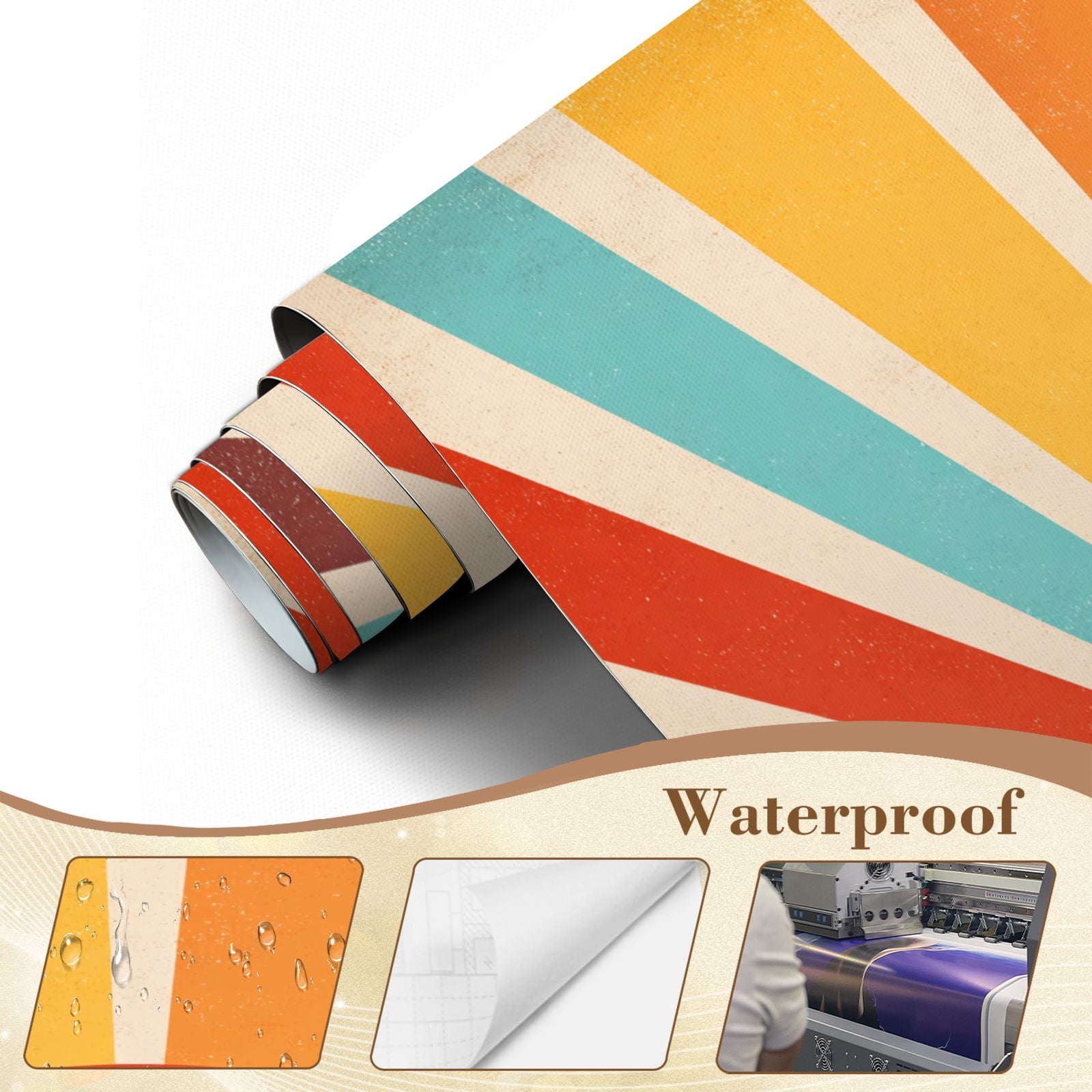 Wallpaper Vintage sun retro Colourful grunge sunburst Peel and Stick Wall Murals 69"H x 96"W Removable PVC Wall Paper Self-Adhesive Wall Paintings Art Decor for Bedroom Living Room