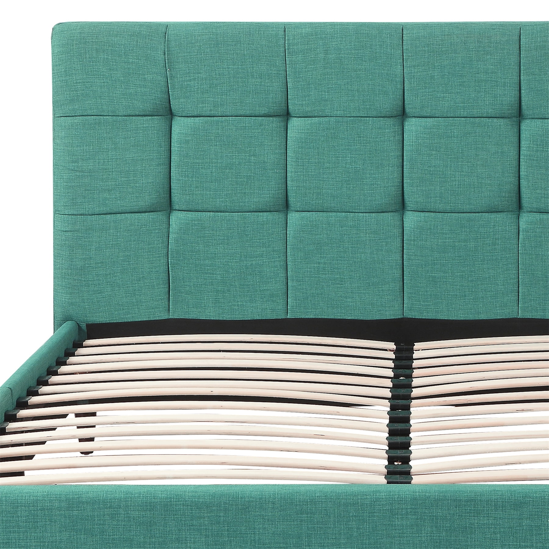 AC Pacific Eastern King Modern Upholstered Square Stitched Platform Bed, Blue