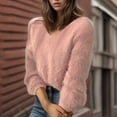 thumbnail image 2 of Timegard Womens Sweaters Fall Winter Casual V Neck Fleece Comfy Long Sleeve Pullover Tops Solid Color, 2 of 3