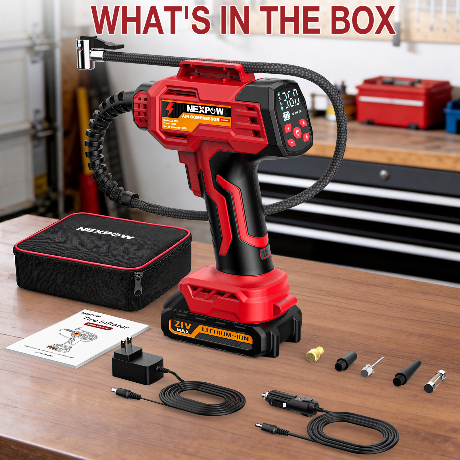 Nexpow 160PSI Cordless Tire Inflator Dual-Power photo 8