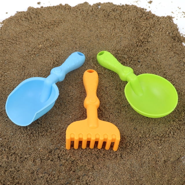Kids Beach Sand Toys Set 8 Pieces with 3 Spatulas Colorful Plastic Beach Sandbox Garden Tools Summer Outdoor Play Set for Toddlers Children Castle Building Digging Portable Carrying Bucket