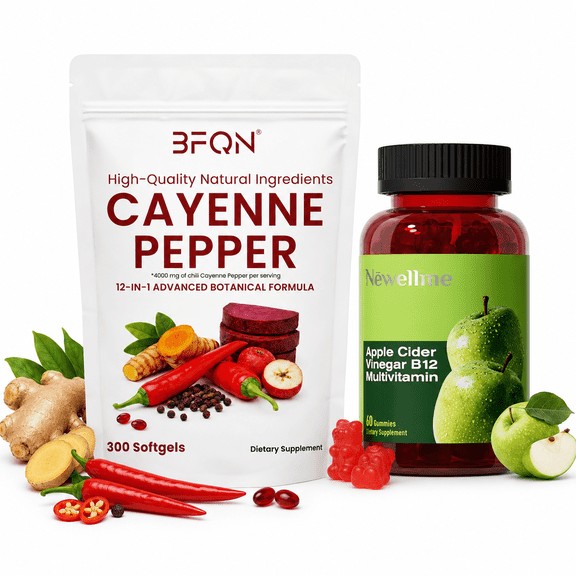NUTRAJOY Daily Wellness Duo Cayenne Pepper Softgels 300 capsules Apple Cider Vinegar B12 Gummies 60 capsules