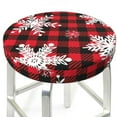 thumbnail image 3 of Hirioo Snowflakes On A Buffalo Plaid for Round Bar Stool Seat Covers Washable Stool Cushion Slipcover Elastic Bar Chair Covers for 12-14 Inch Chair-13 inch, 3 of 7