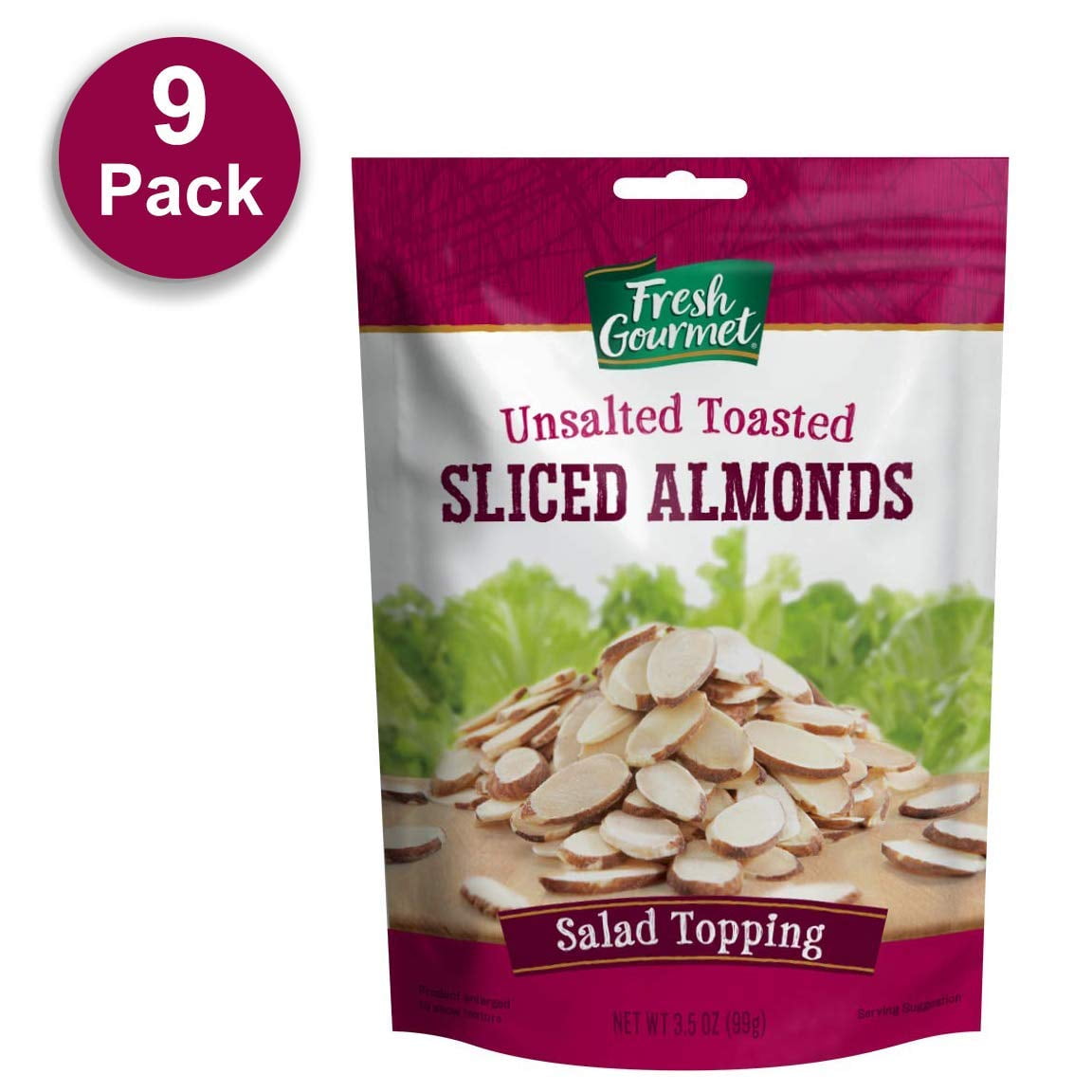 Fresh Gourmet Sliced Almonds, Toasted, 3.5 Ounce (Pack of 9)