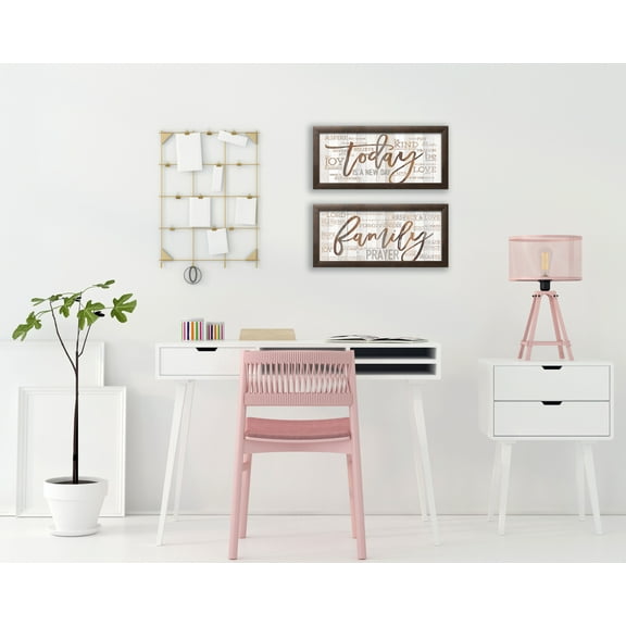 Gango Home Decor Contemporary Religious Typography Wall Art; Two Brown 18x8in Art Prints in Brown Frames