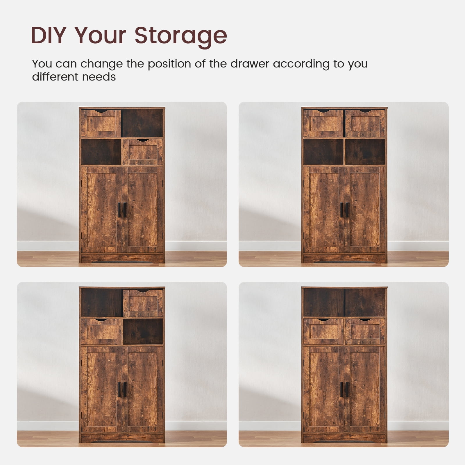 FANGSUM Wooden Storage Cabinet with 2 Adjustable Drawers and