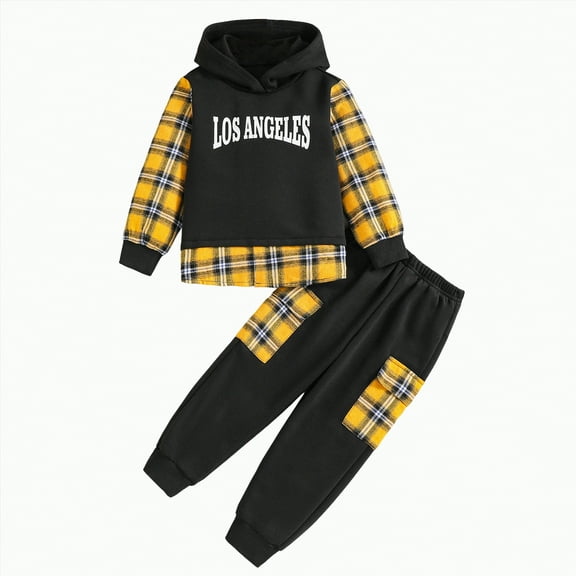 Baby Boy's Clothing Little Boys Autumn Winter Plaid Long Sleeve Elastic Waist 6M 1T 2T 3T 4T 5T Sweatshirt Tops and Pants Set 2 PC