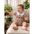 thumbnail image 2 of Baby Girl Football Outfit Striped Short Bubble Sleeve Doll Collar Romper, 2 of 10